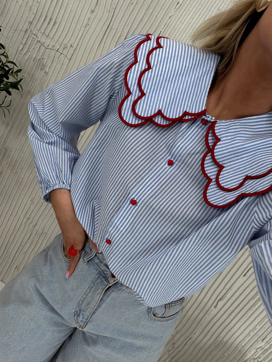 Sally blue stripe Peter Pan collar shirt