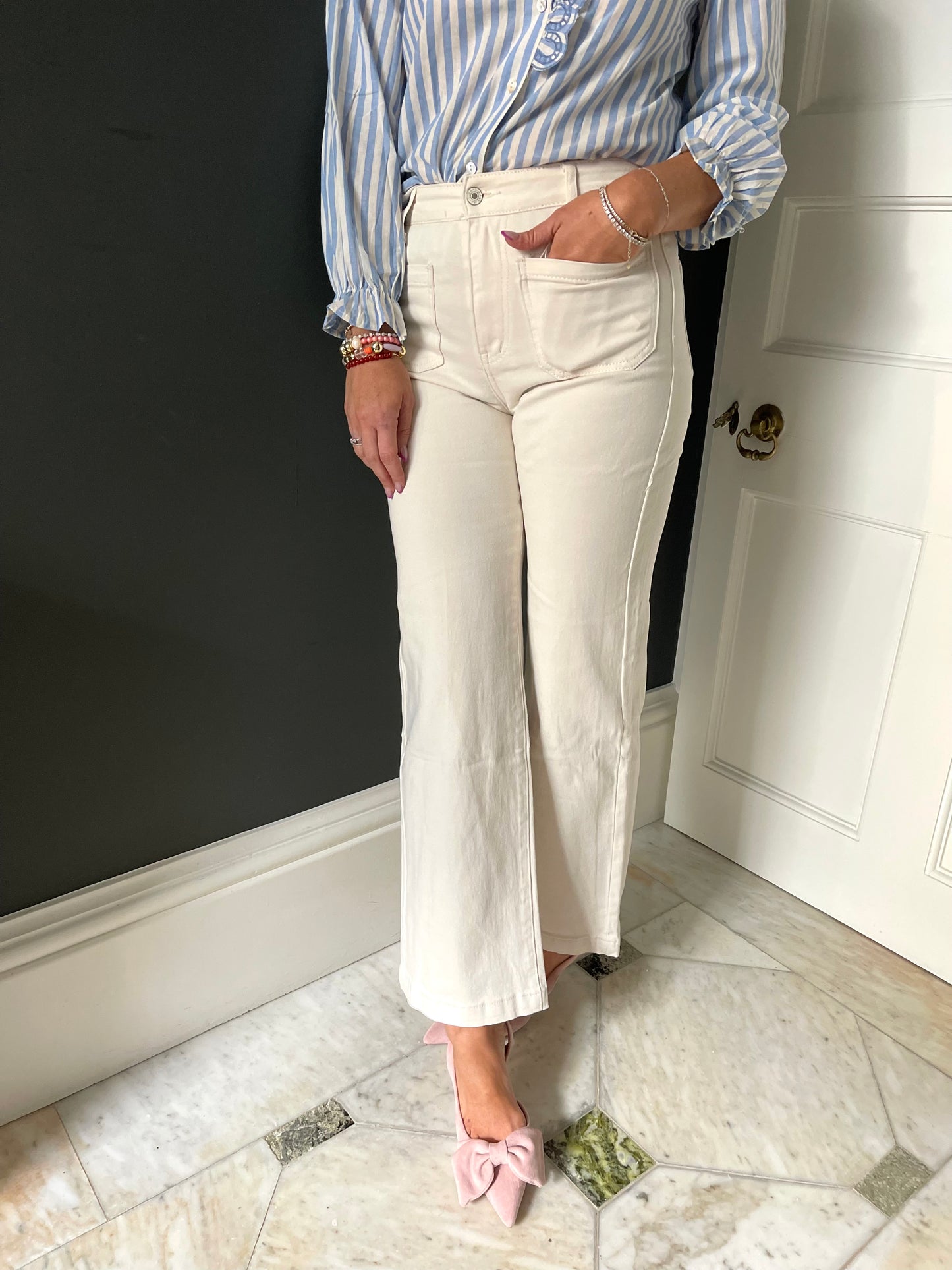 Georgia ecru wide leg jeans