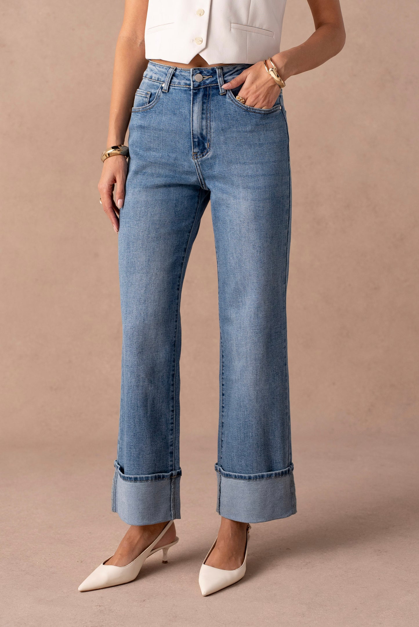 Eva blue turn up wide leg jeans
