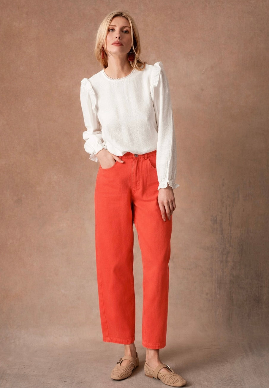 Odette coral orange balloon barrel Jeans