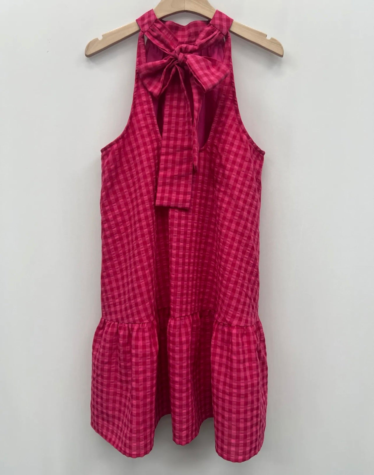 Suzy gingham pink bow back dress