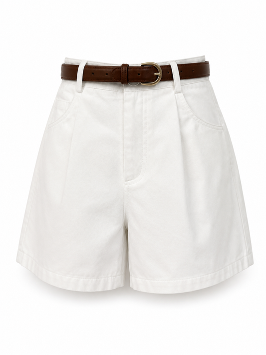 Cara white cotton shorts with belt