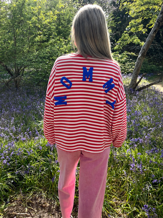 Mommy red stripe blue sweatshirt