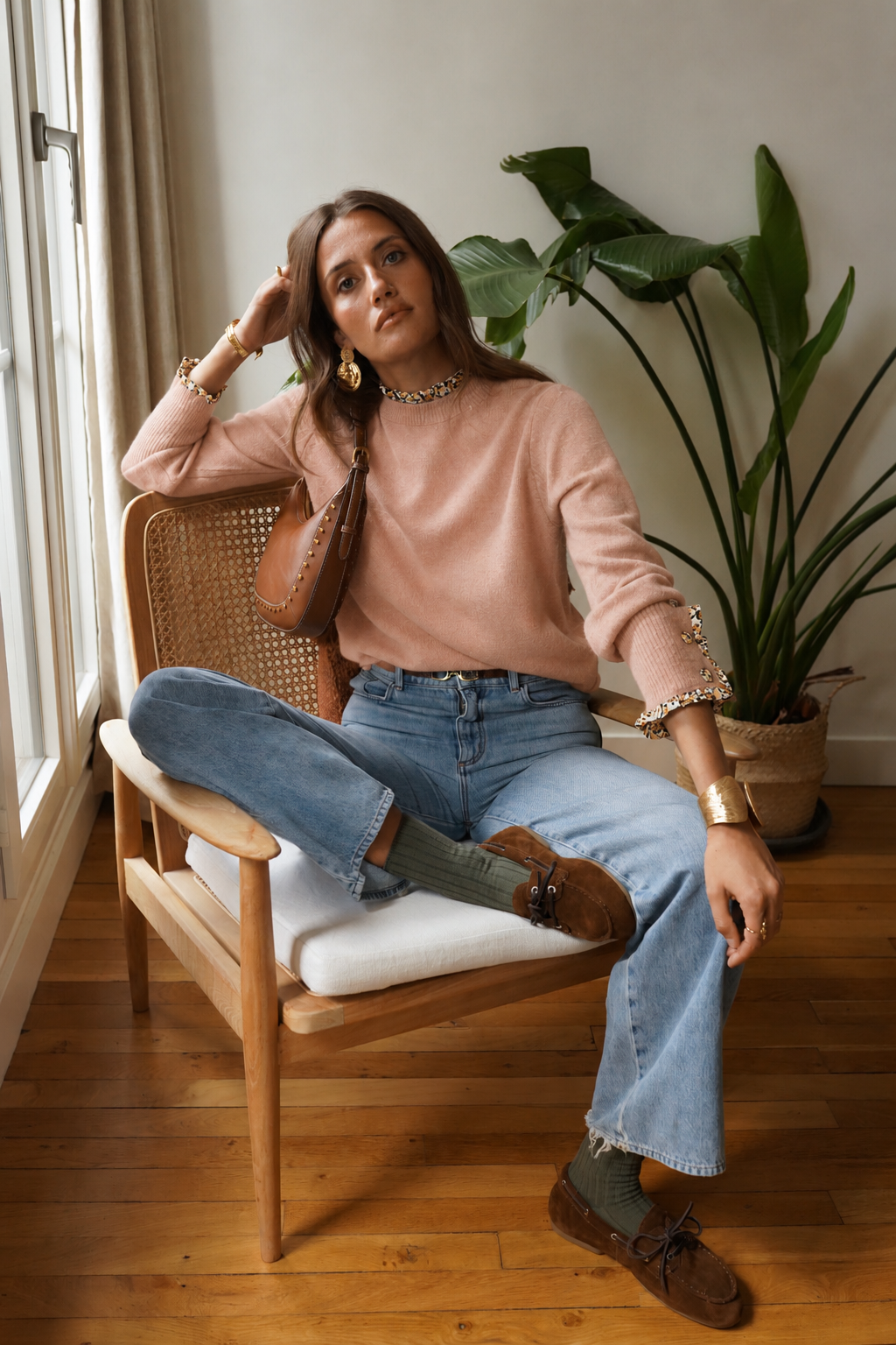 Kim pink jumper with floral trim