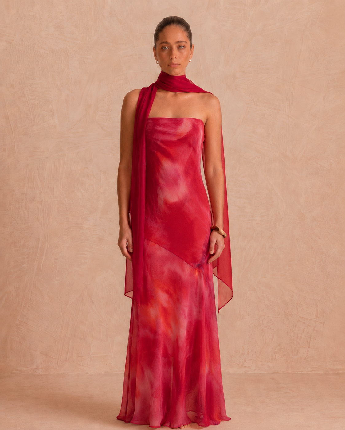 Sarah strapless dress with neck scarf