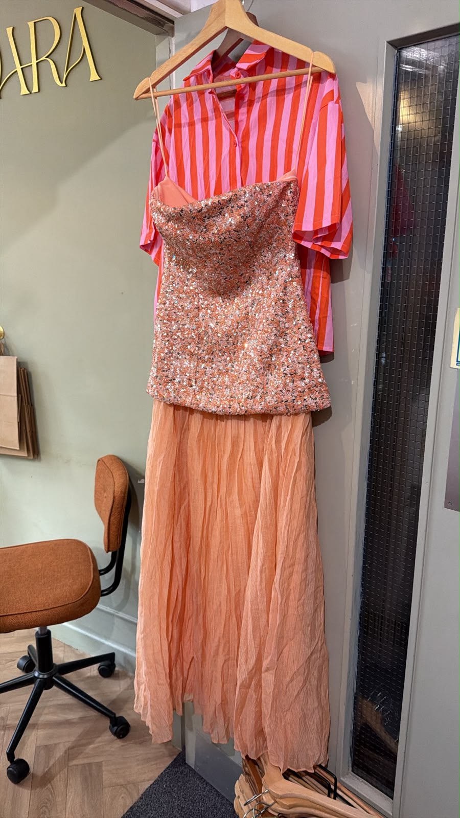 Paloma orange sequin bandeau strapless dress