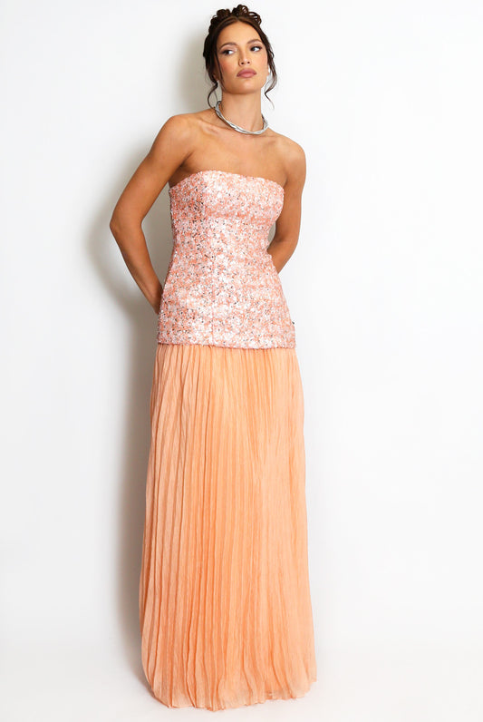 Paloma orange sequin bandeau strapless dress