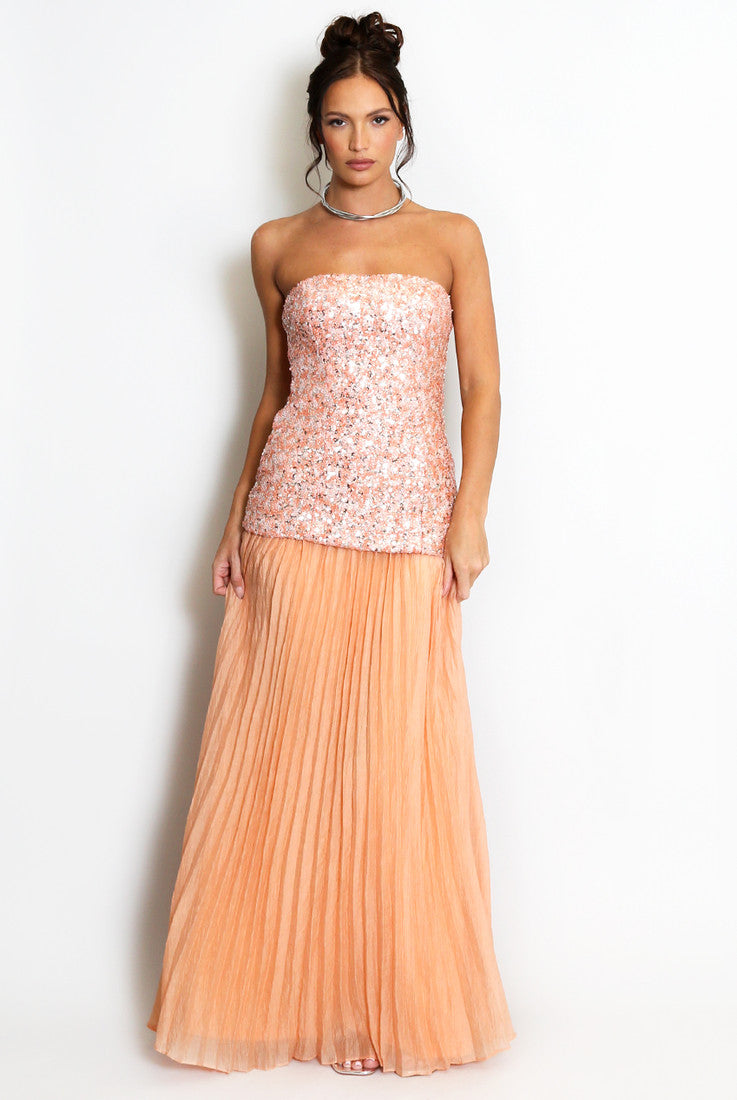 Paloma orange sequin bandeau strapless dress
