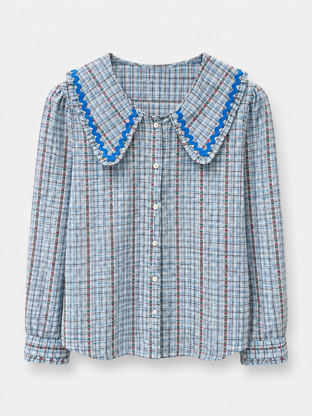 Marie folk print blue Peter Pan blouse