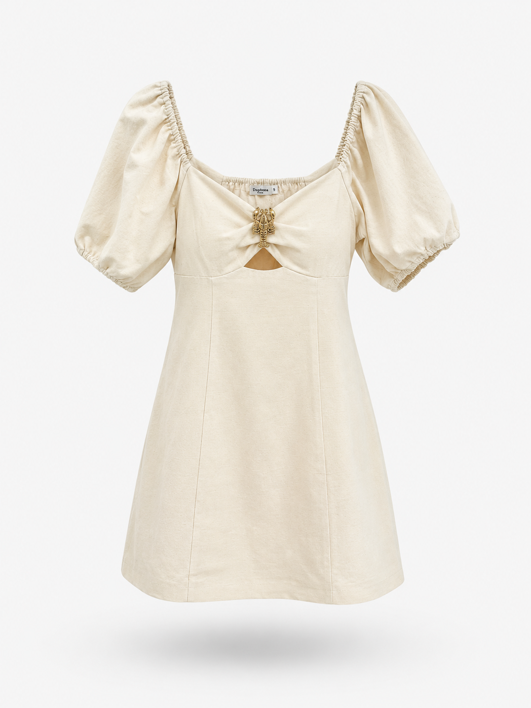 Lobster clasp beige puff sleeve mini dress