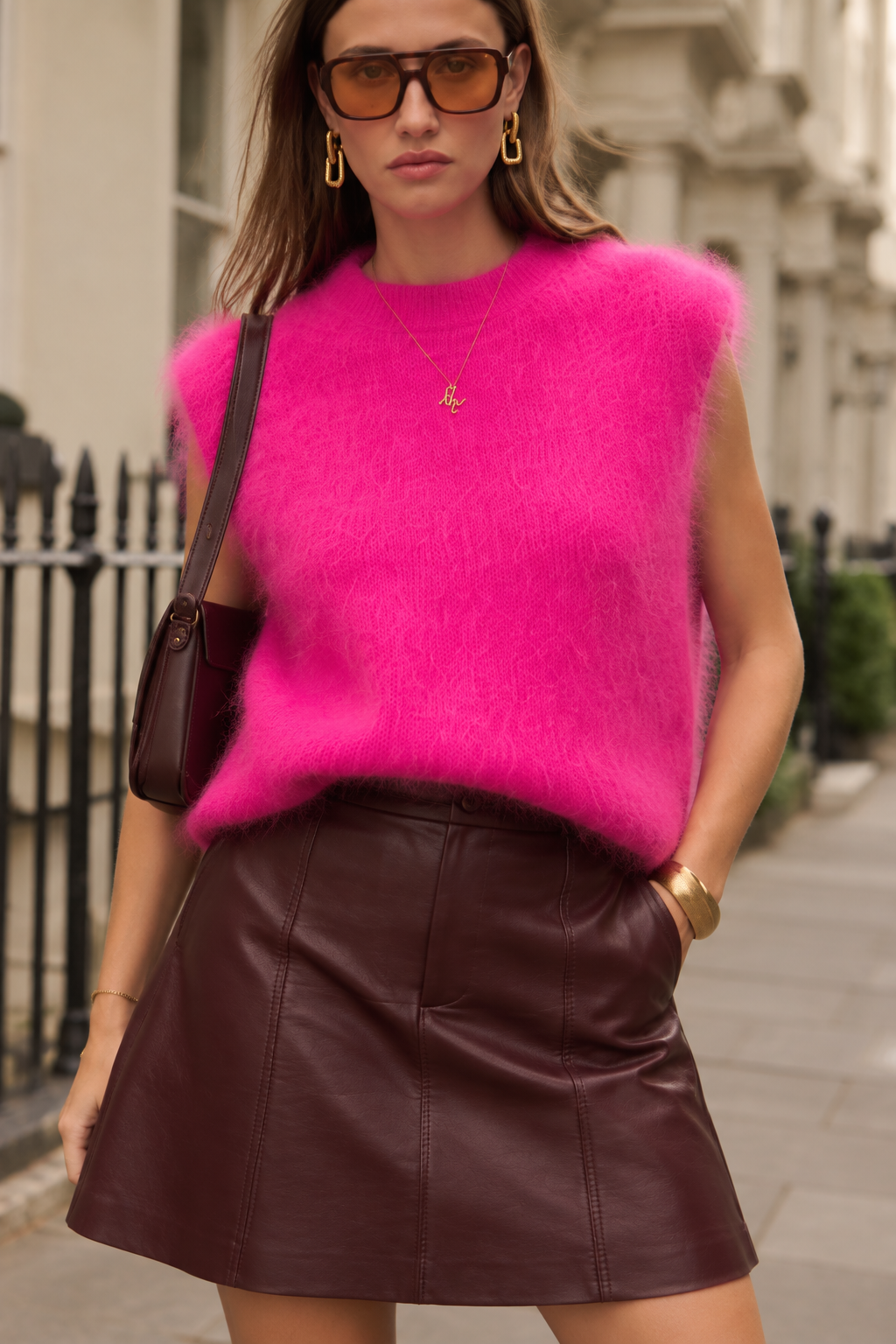 Isla neon pink sleeveless fluffy 82% mohair jumper