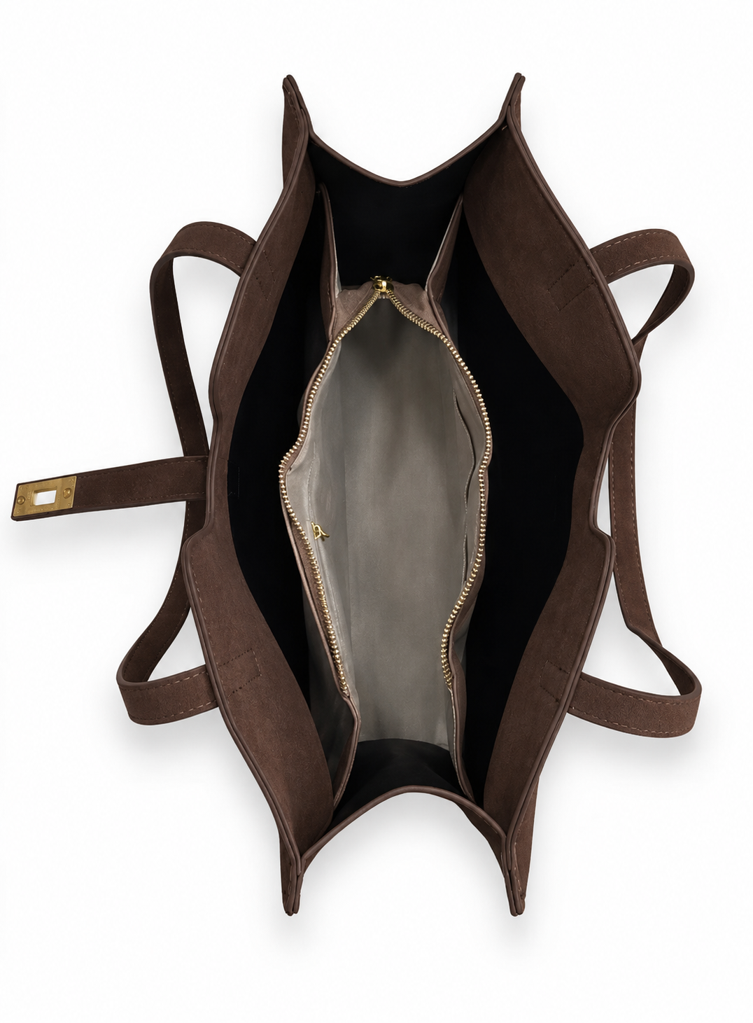 Faux suede chocolate brown handbag