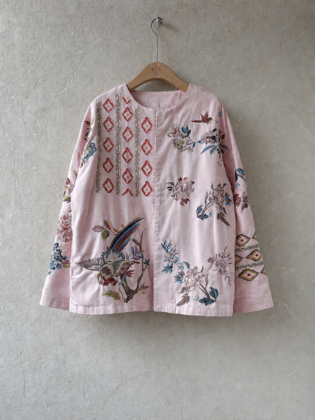 Ellie pink wash embroidered denim jacket