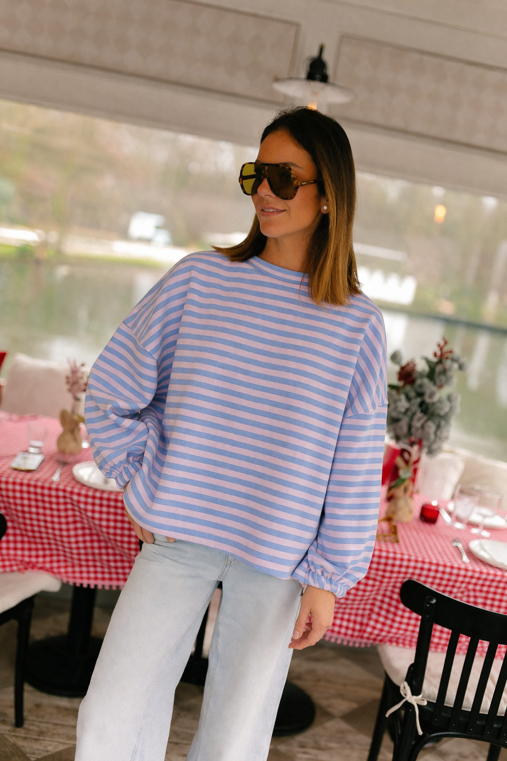 Mommy blue stripe neon yellow sweatshirt
