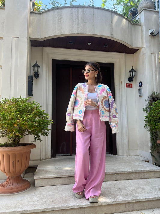 Christie pink floral embroidered jacket