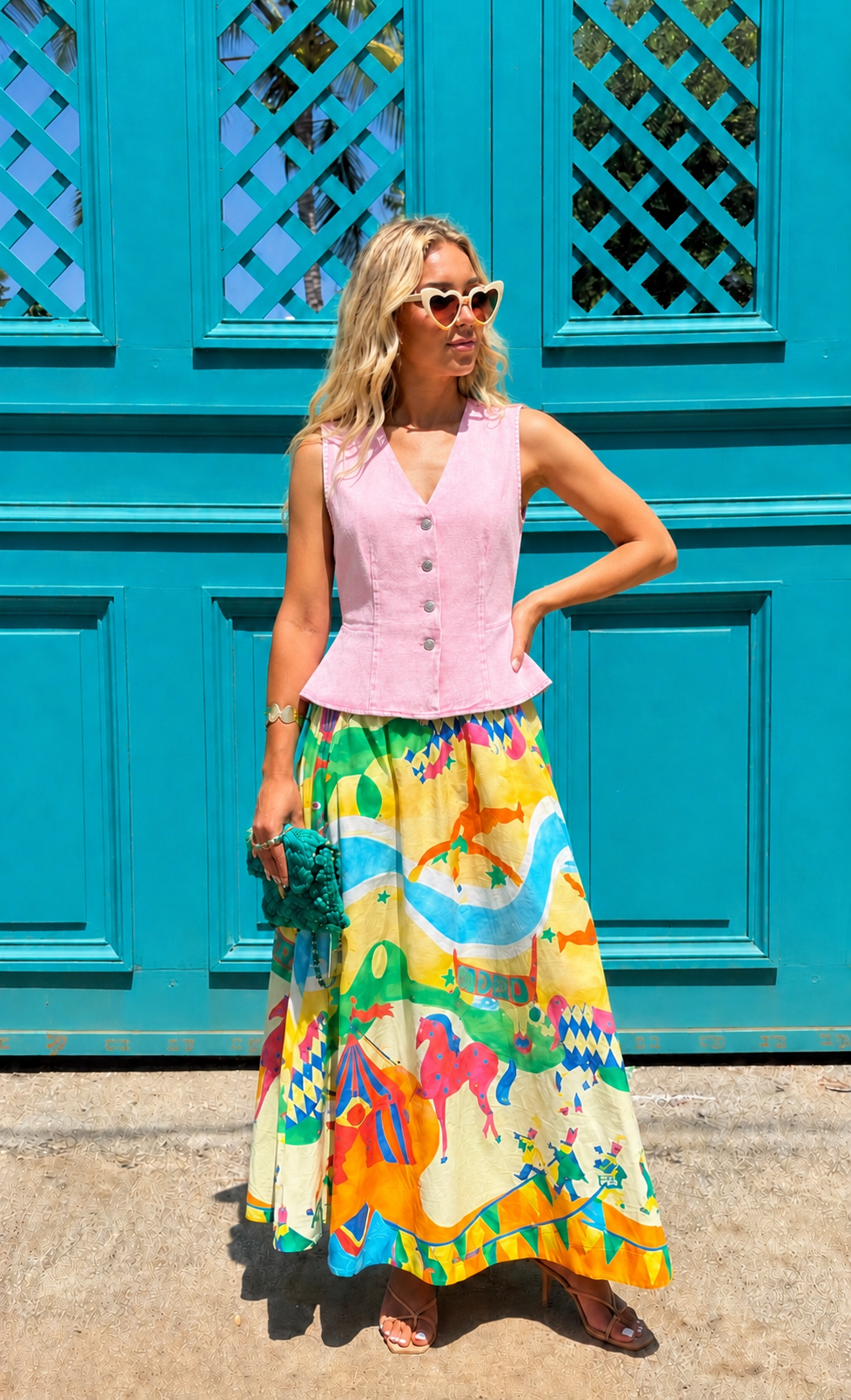 Katy light pink denim waistcoat top