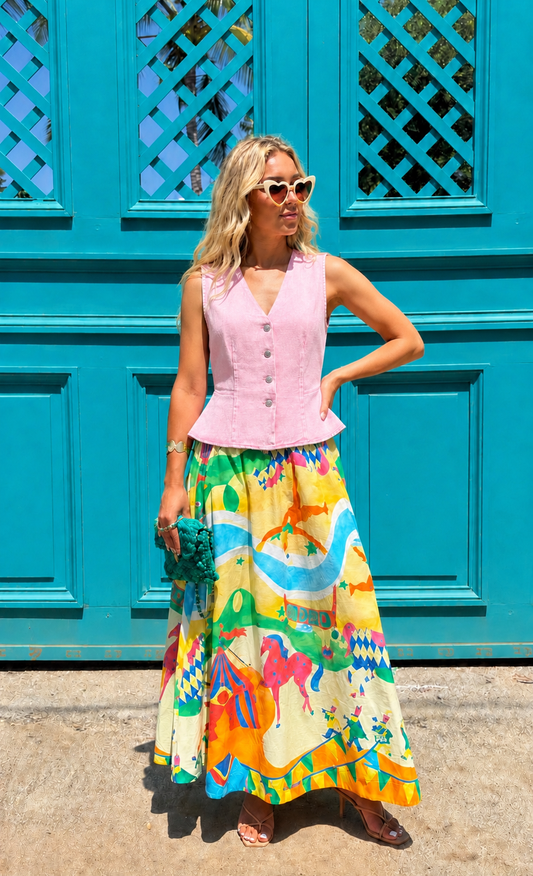 Katy light pink denim waistcoat top