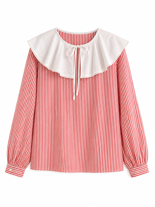 Clara red stripe Peter Pan collar blouse