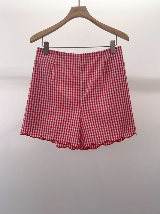 Kiera red scalloped gingham shorts