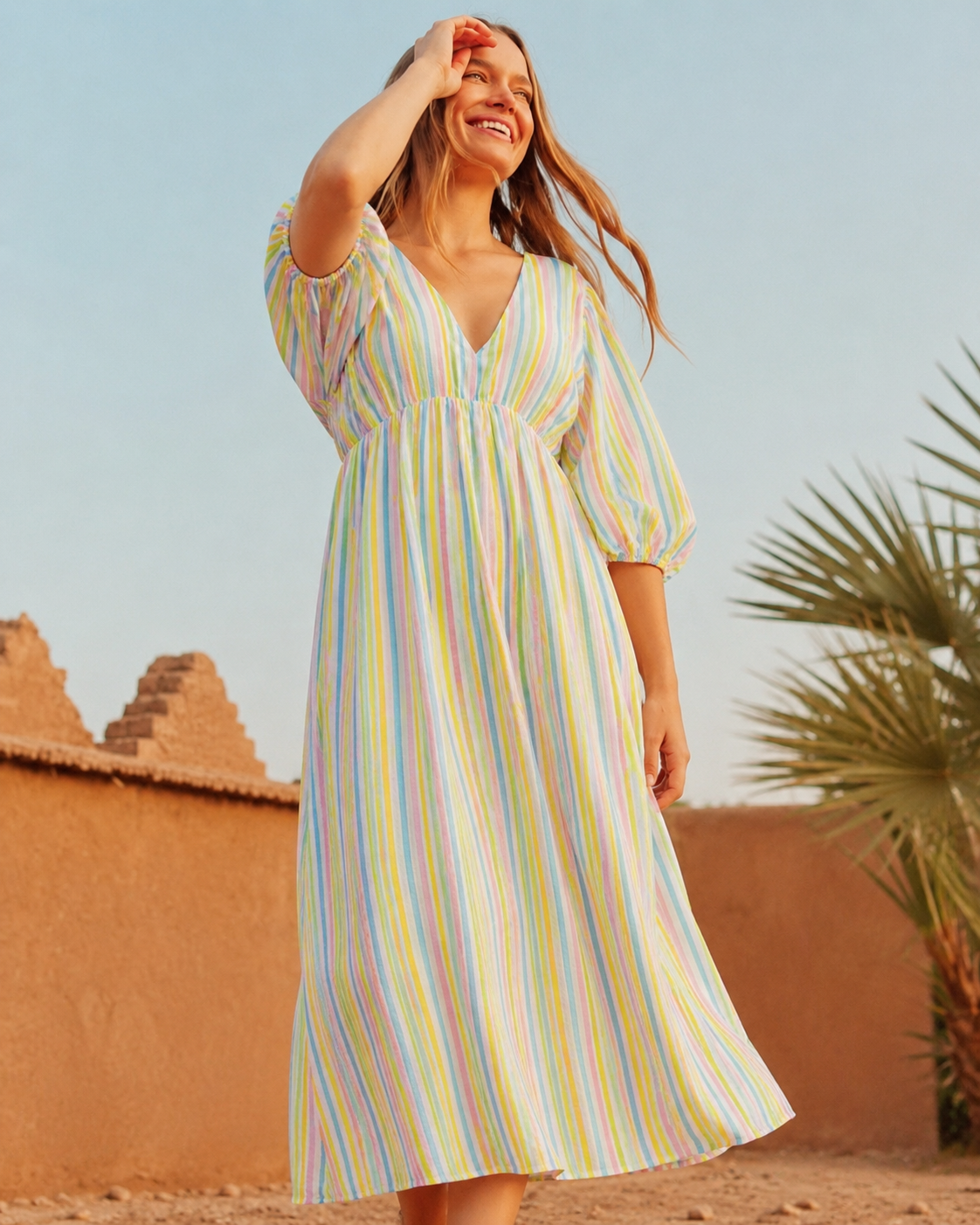 Ivy yellow stripe cheesecloth midi dress