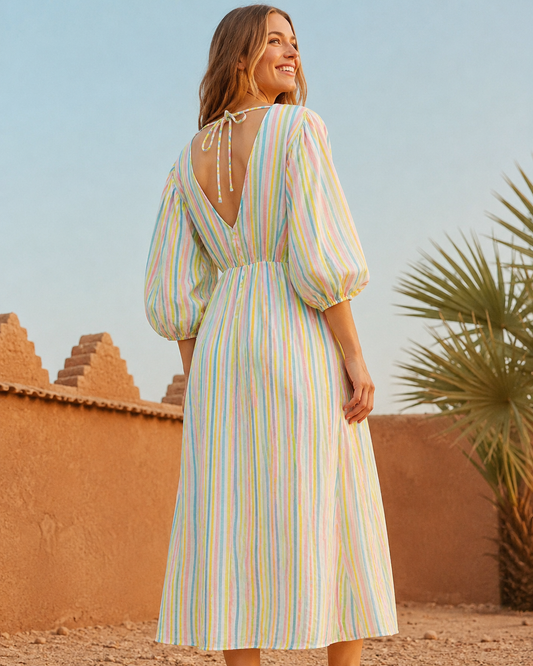 Ivy yellow stripe cheesecloth midi dress
