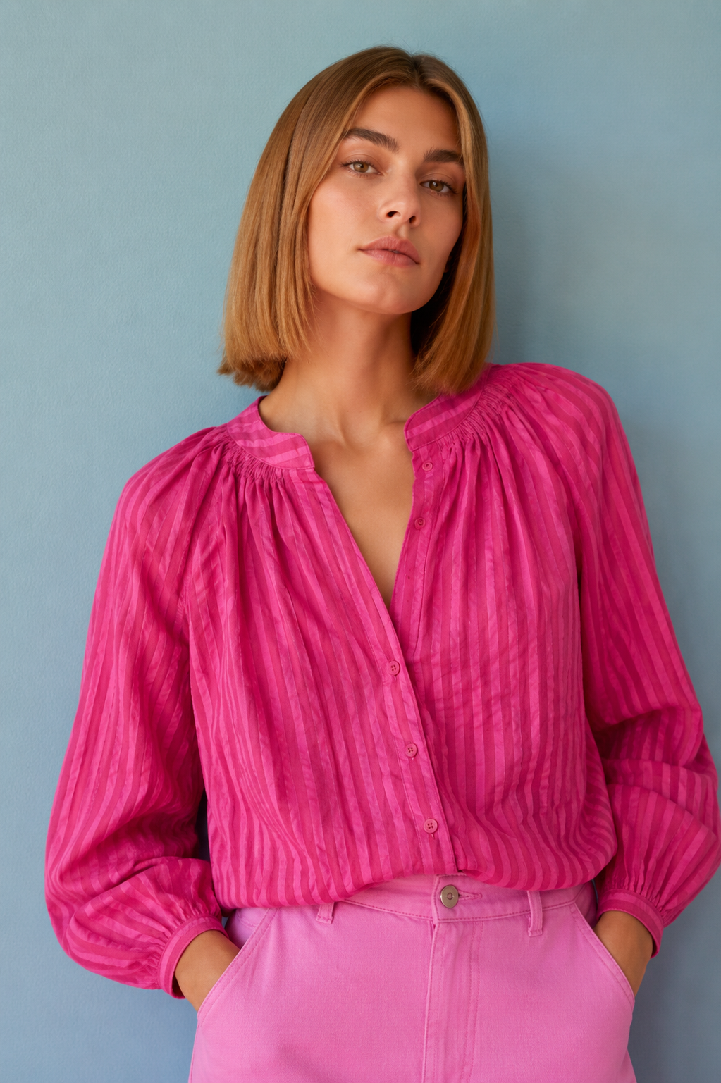 Ana pink stripe boho blouse