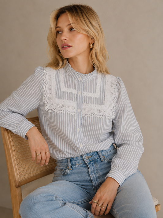 Edith lace striped blue blouse