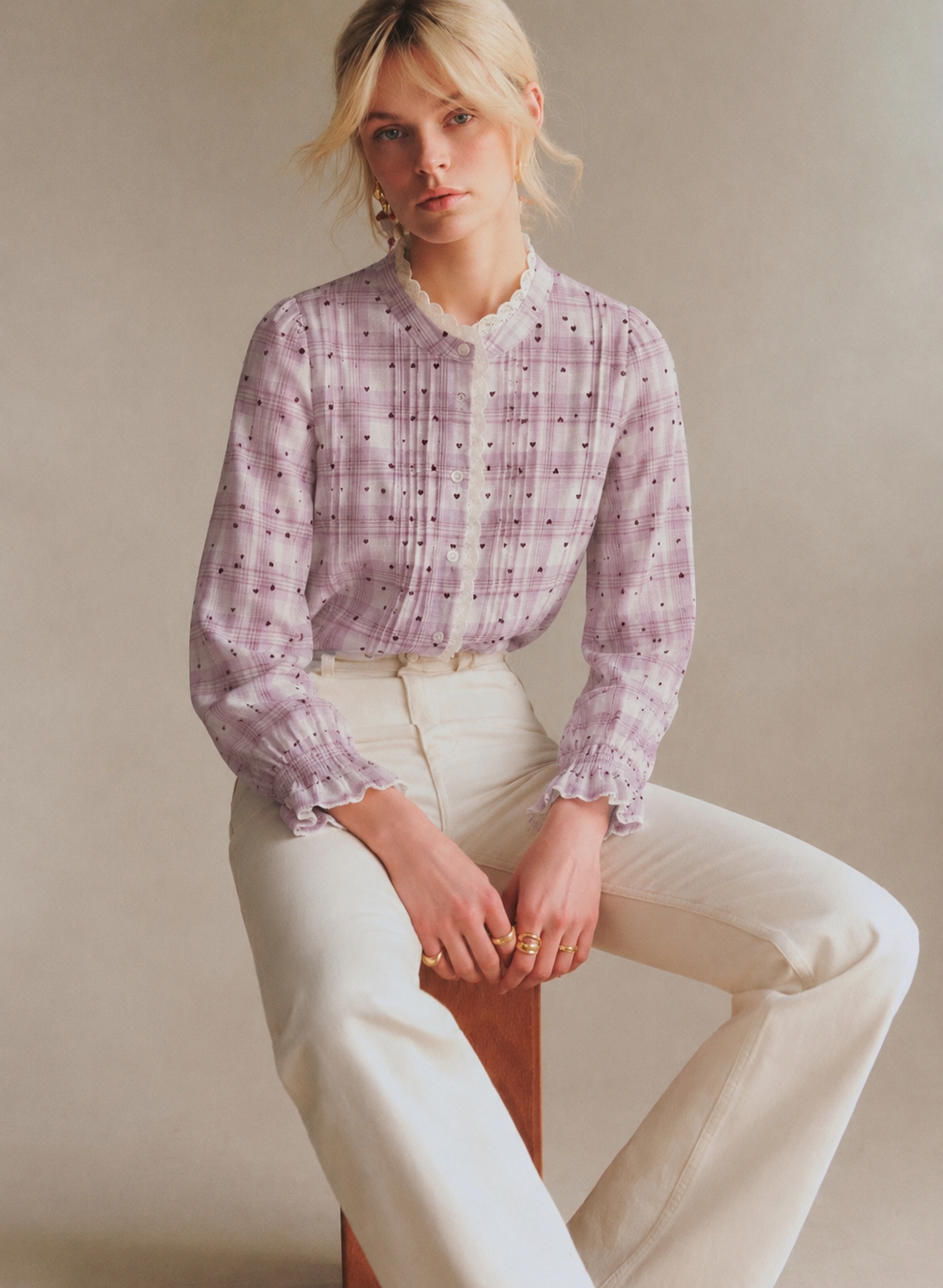 Poppy plum heart print blouse