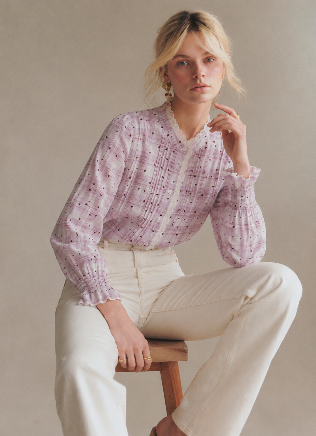 Poppy plum heart print blouse