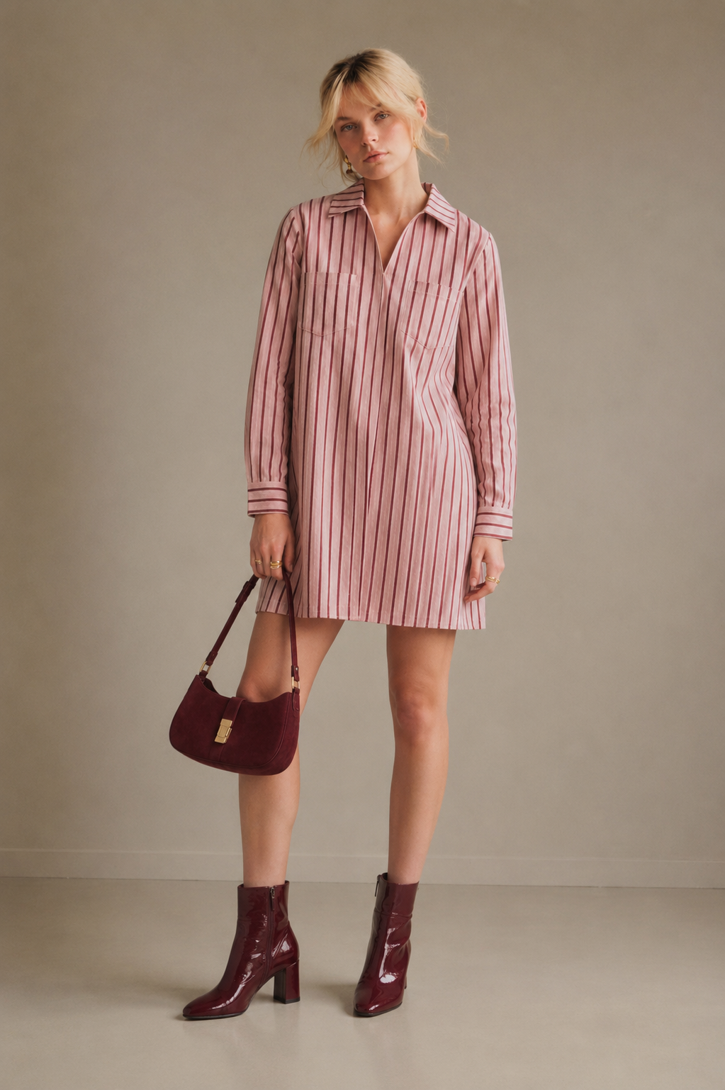 Anna light denim long sleeve stripe dress