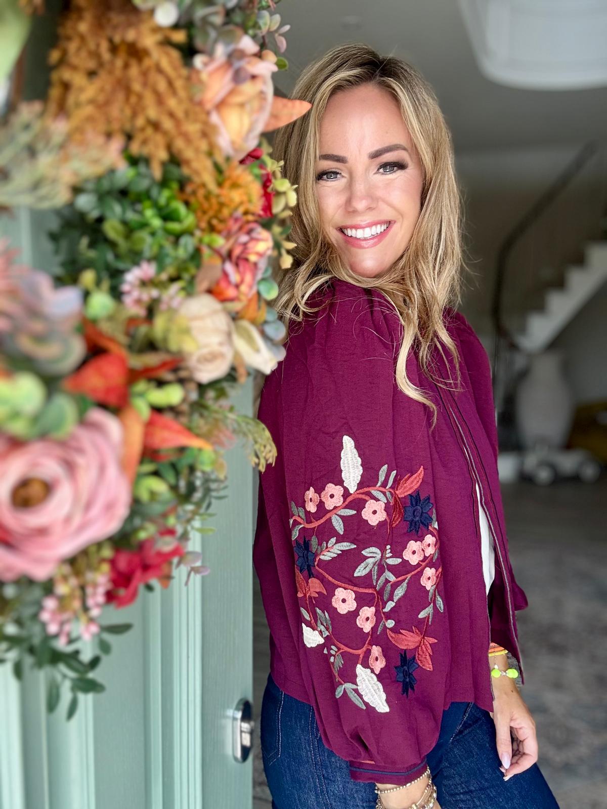 Cecilia burgundy floral boho jacket