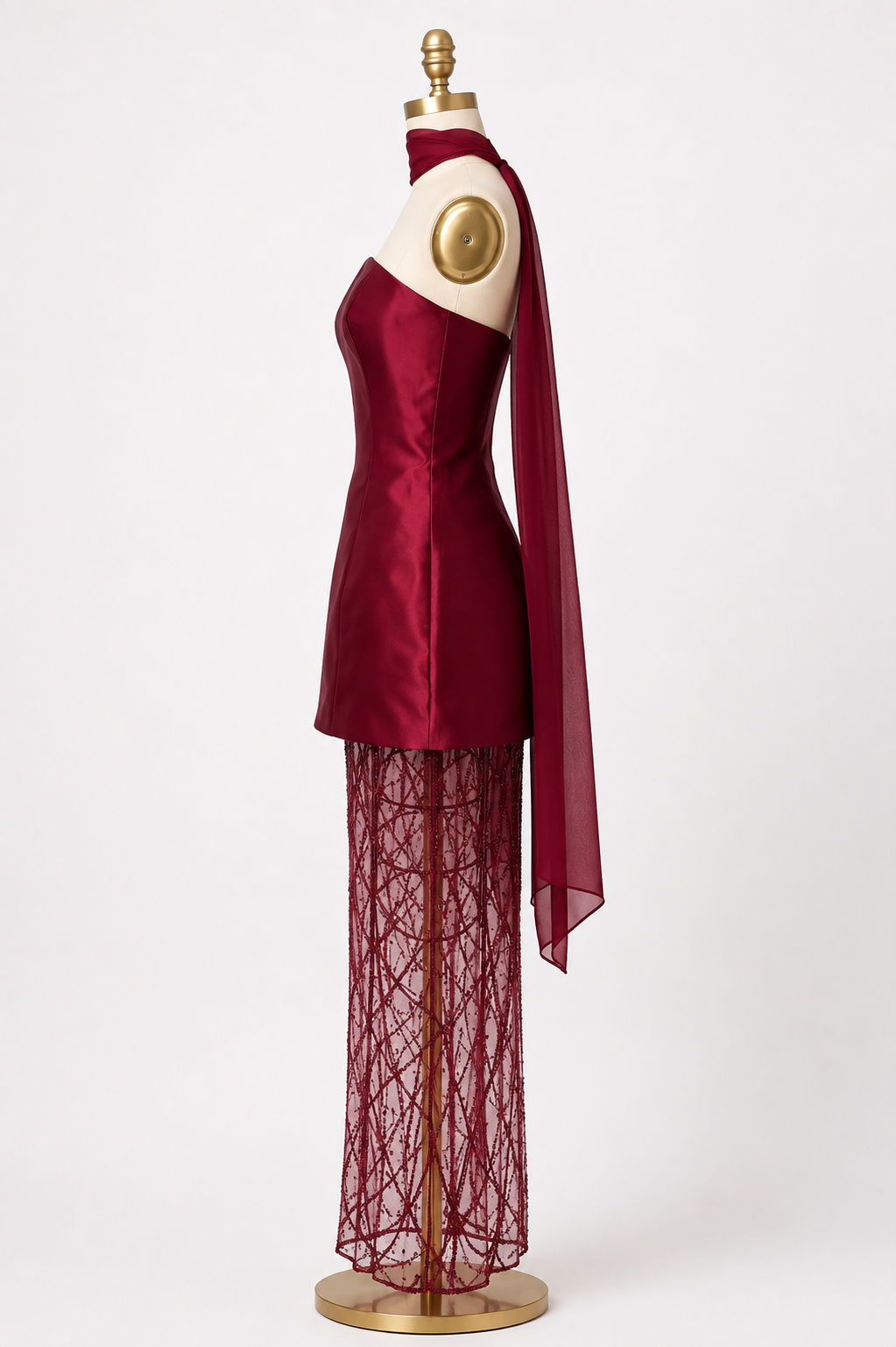 Caoimhe burgundy strapless dress sequin skirt