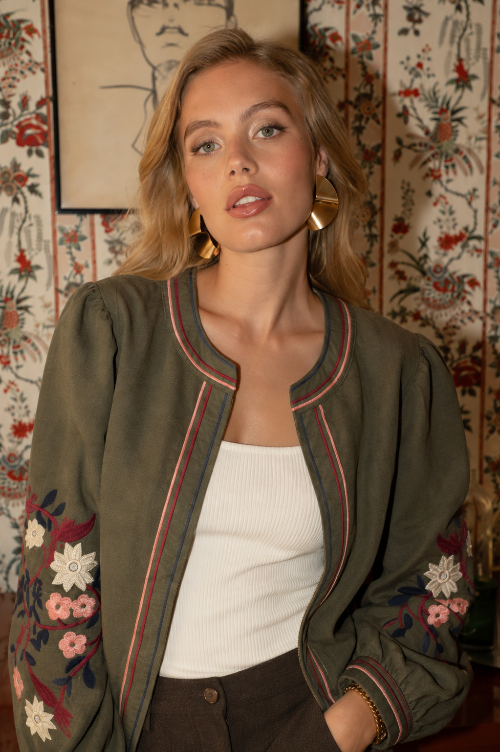 Cecilia khaki floral boho jacket
