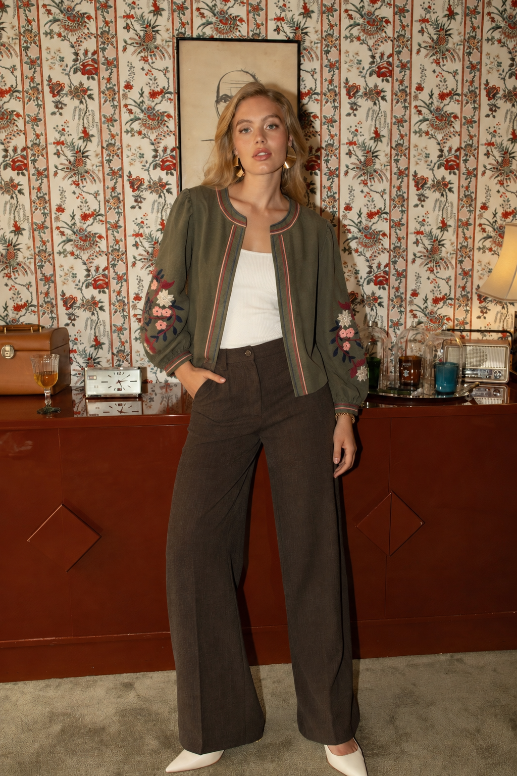 Cecilia khaki floral boho jacket