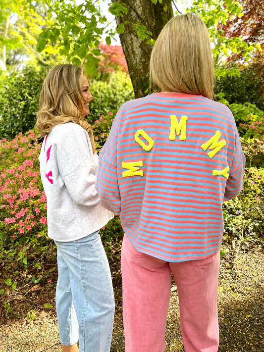 Mommy coral stripe neon yellow sweatshirt