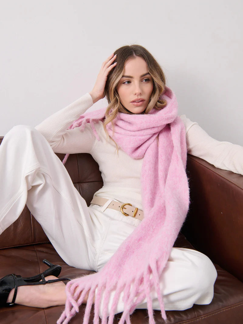 XL wool fluffy soft pink scarf