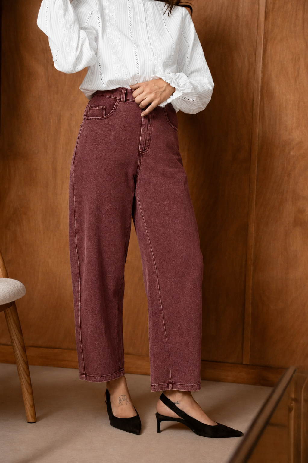 Odette burgundy barrel Jeans