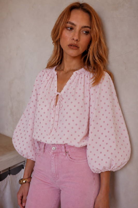Millie pink polka dot puff sleeve blouse