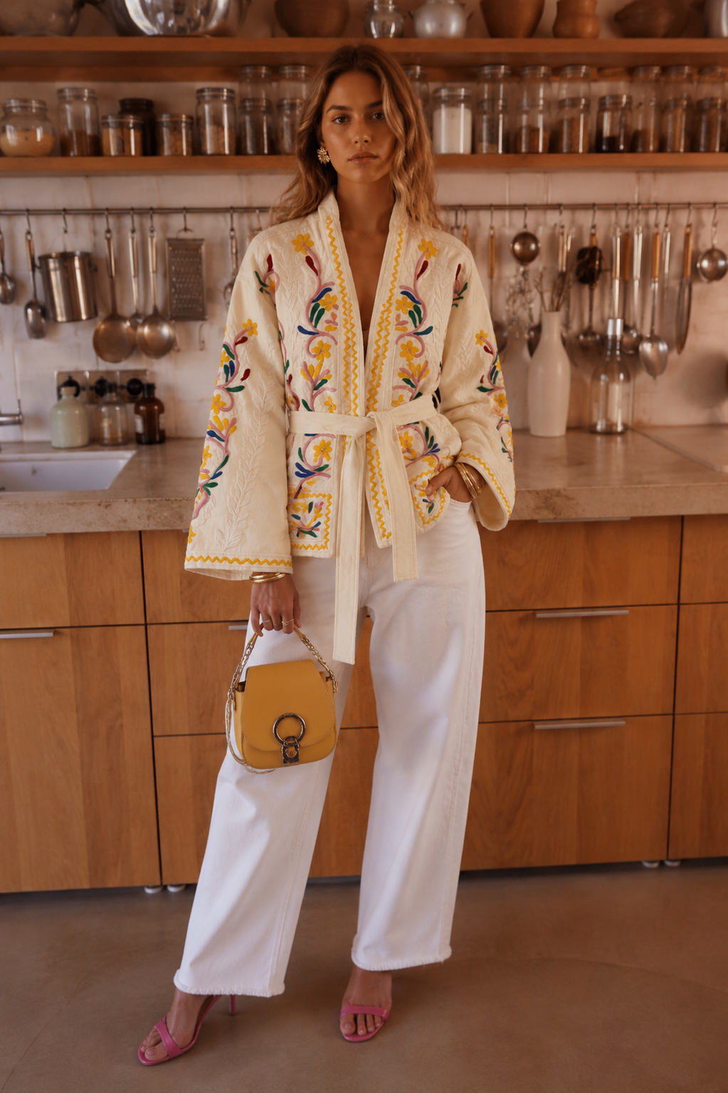 Joan cream embroidered kimono jacket