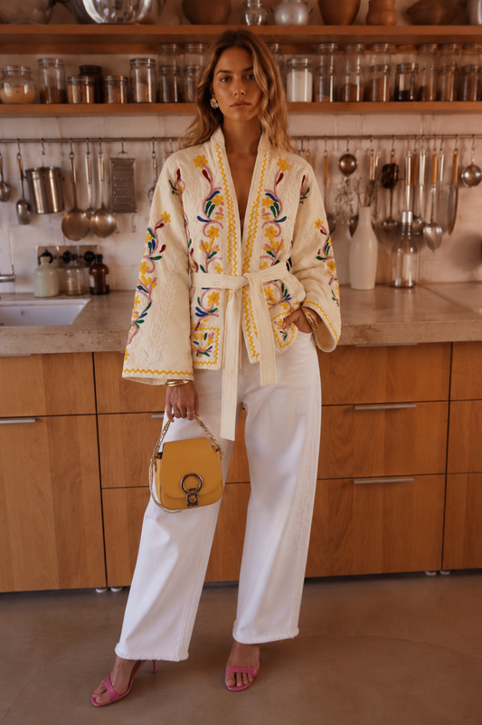 Joan cream embroidered kimono jacket