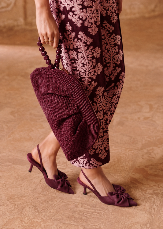 Burgundy velvet mid heel with bow