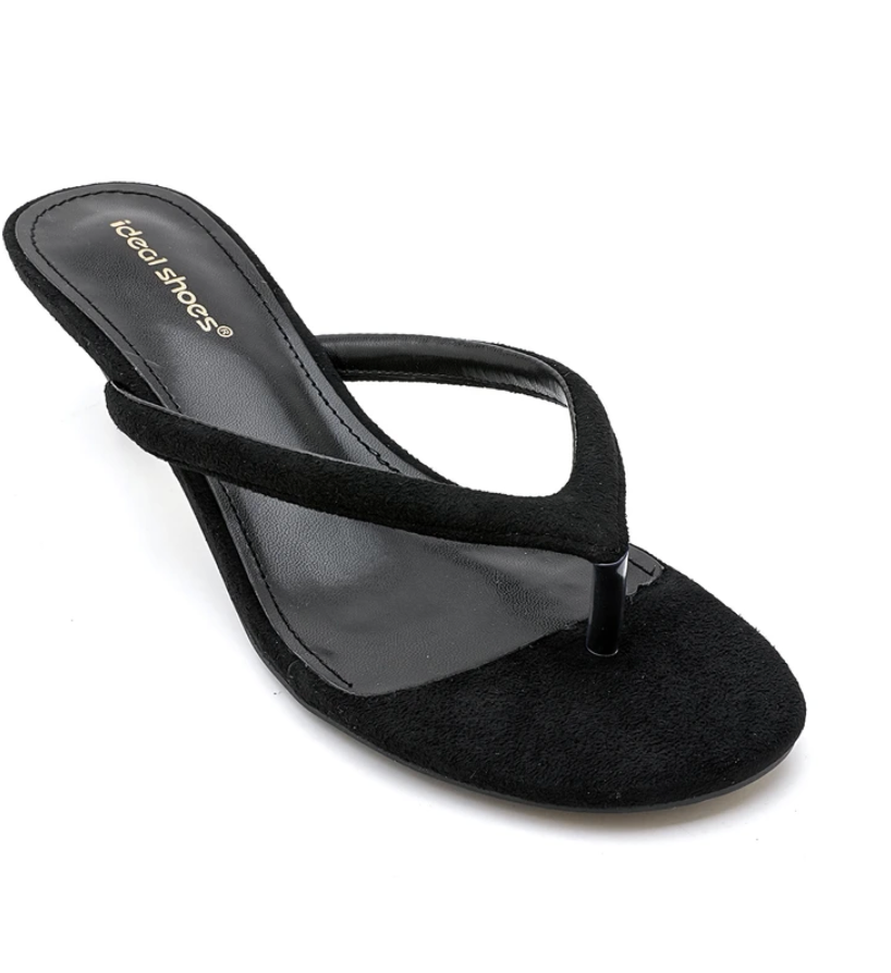 Black suede thong flip flop sandals
