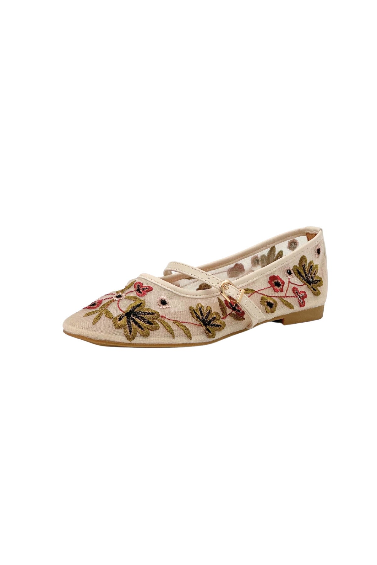 Embroidered mesh flowers pumps