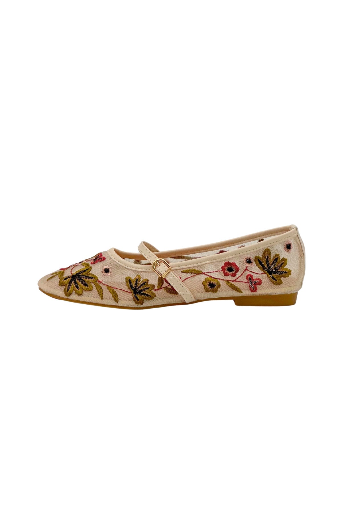 Embroidered mesh flowers pumps