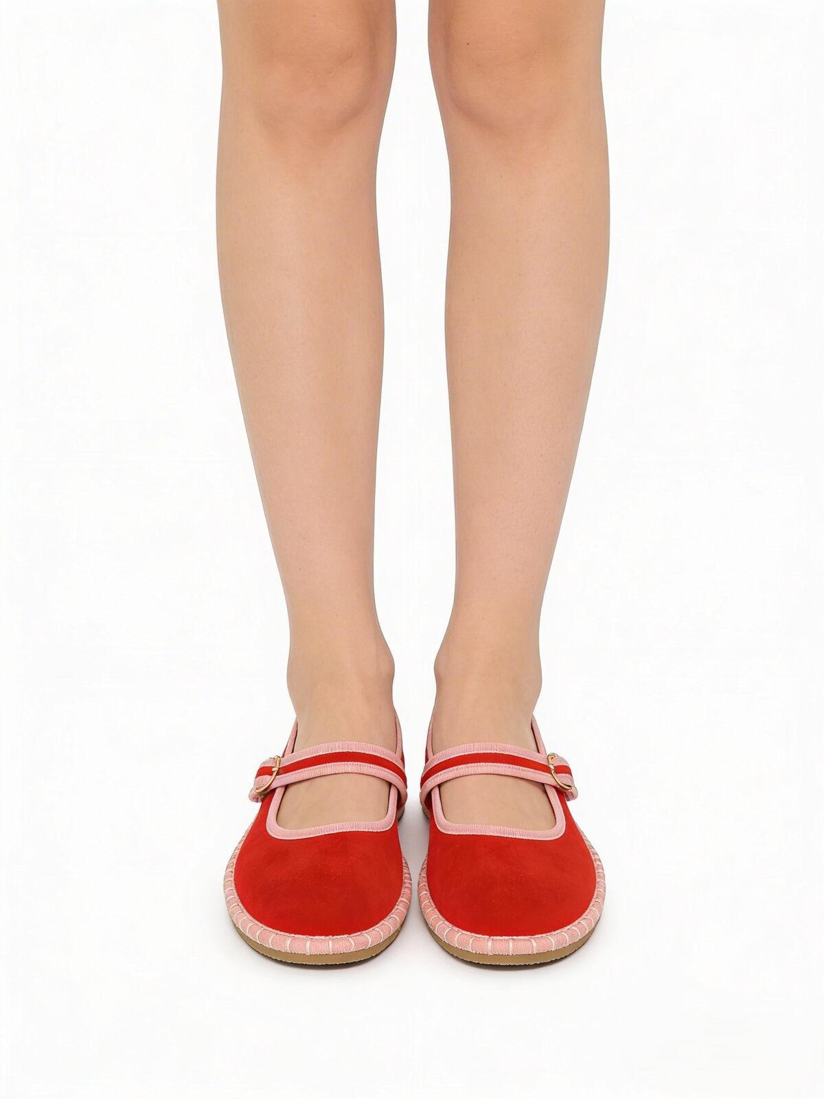 Red and pink trim flat shoes