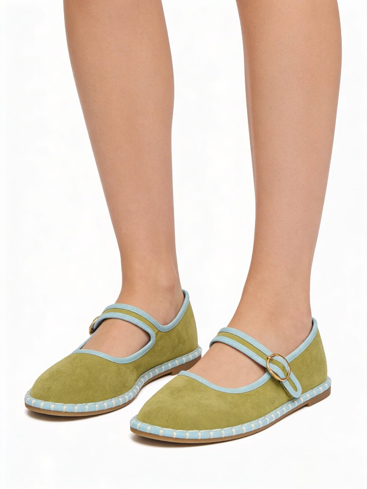 Green and blue trim flat shoes