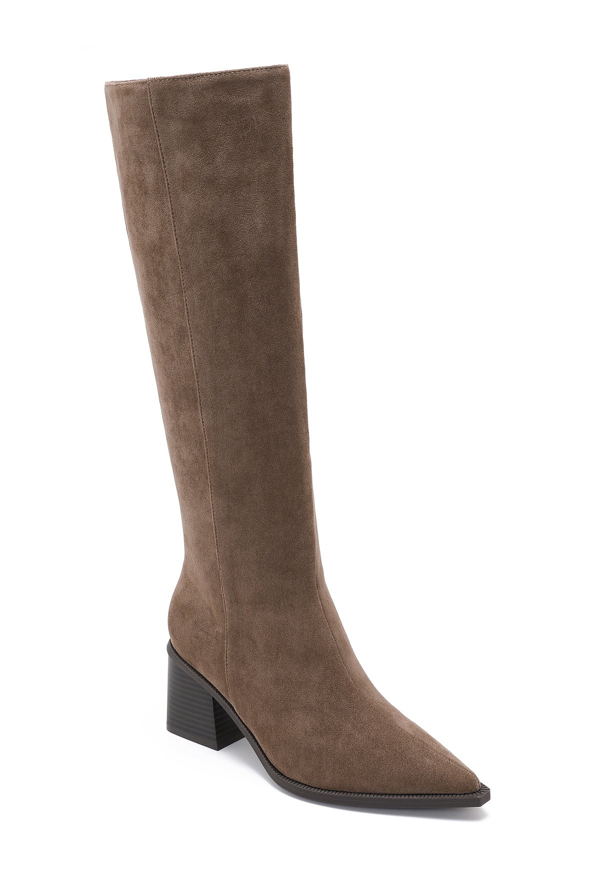 Block heel taupe straight high boots