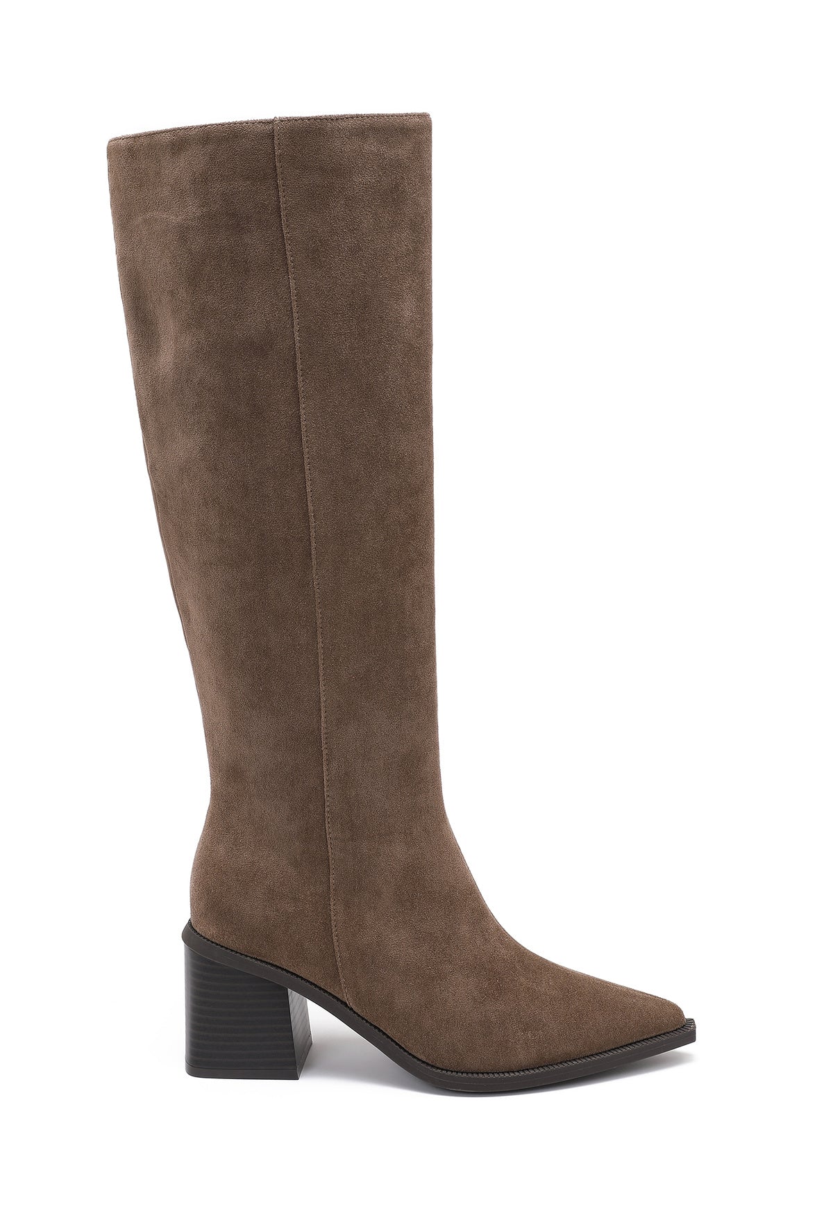 Block heel taupe straight high boots