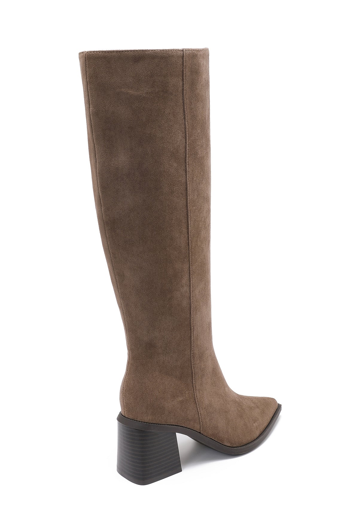 Block heel taupe straight high boots