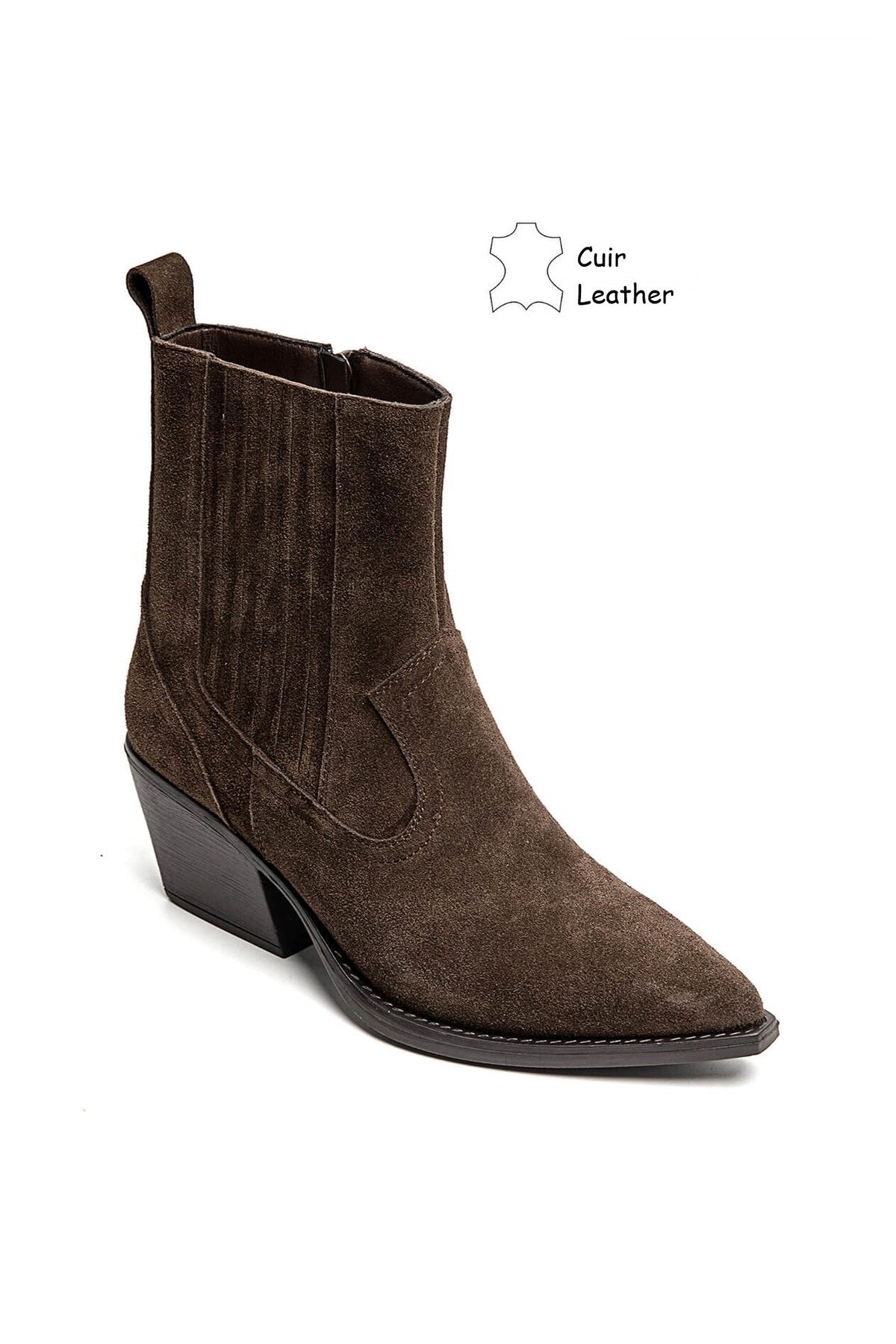 100% Leather chocolate brown suede ankle boots